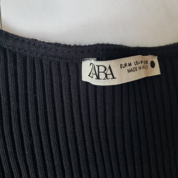 Zara Bodycon Ribbed Knit Button Down Sleeveless Black Midi Dress - Picture 10 of 11